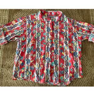 vintage 80s David Peer Striped Paisley Button Down Blouse